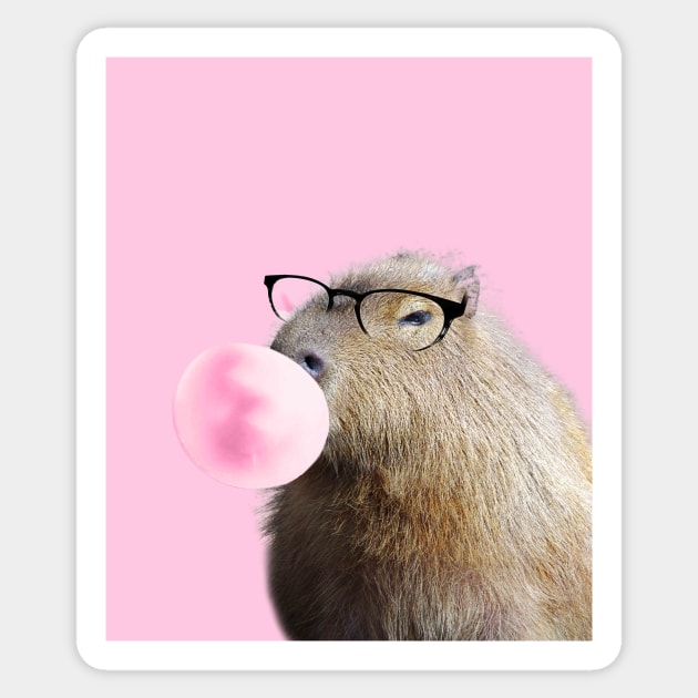 Capybara Chewing Pink Bubblegum Sticker by Random Galaxy